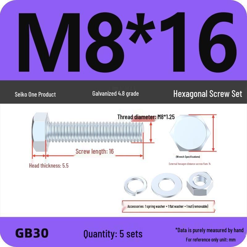 4.8 Grade Galvanized Hex Bolt and Nut Set M4-M30