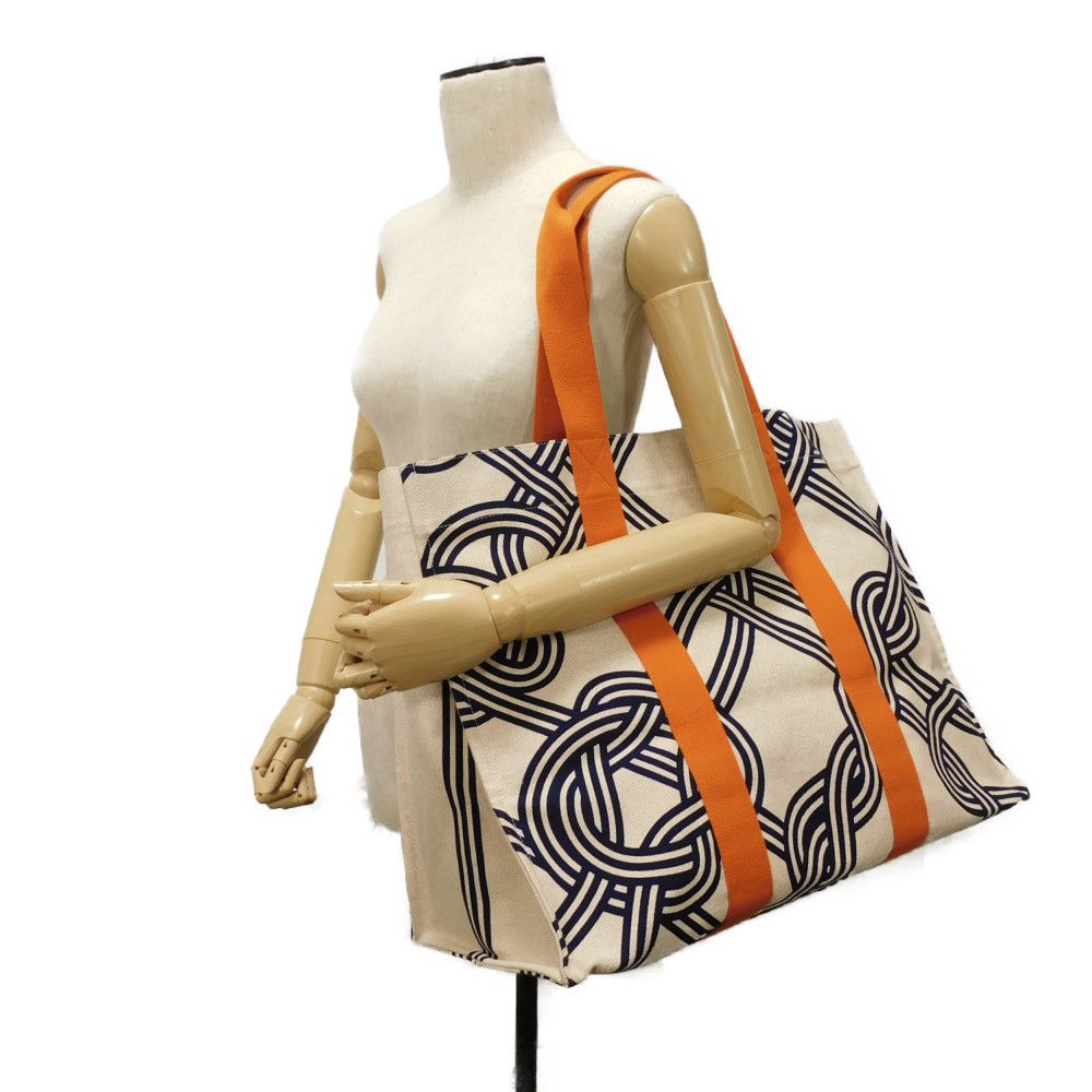 Used 9212 Nu Maran Beach Bag 7924 Graphic Tartan Orange Camel Knotboard Screen Print Cotton Unisex from Japan AUTHENTIC