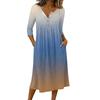 Women's Fashionable Color Printed Round Neck 3/4 Sleeve Button Collar Mid Length Casual Dress