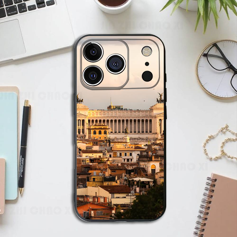 

Italian Scenery Black Phone Case For IPhone 17 16 15 14 13 12 13 12 11 Pro Max Plus XS XR Silicone Soft Back Cover iPhone14