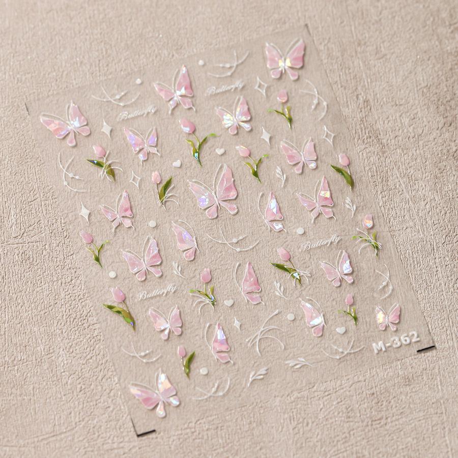 1Pcs 5D Embossed Aurora Butterfly Nail Art Stickers Self Adhesive Decals For Nails Decoration DIY 3D Acrylic Nail Supplies Parts