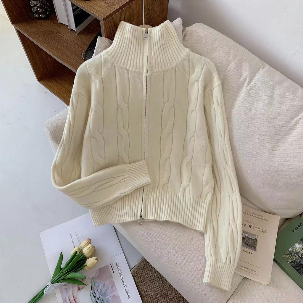 Frühling und Herbst Neu Damen Locker Doppelreißverschluss Allround Strickjacke Pullover Jacke