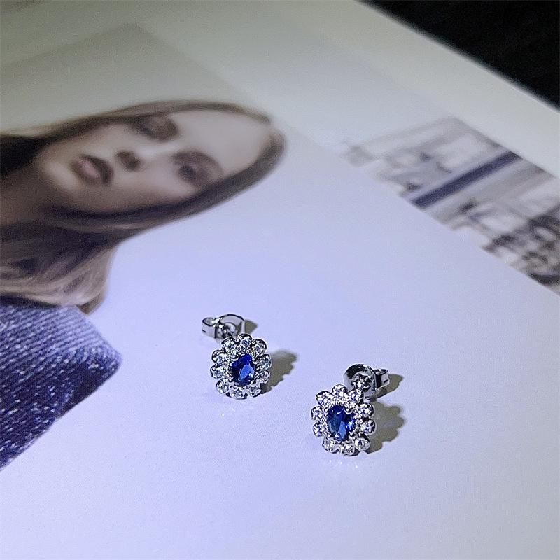 Elegant Royal Blue Gemstone Fashion Jewelry Set: Earrings, Necklace  Zirconia Ring b2387 серьги