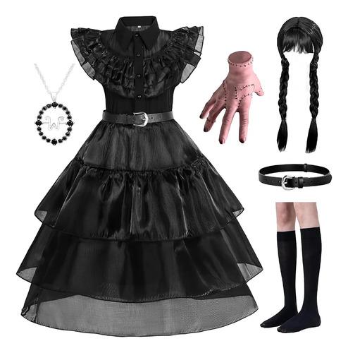 Girls Black Wednesday Addams Costume, Halloween Costume, 4-5 years