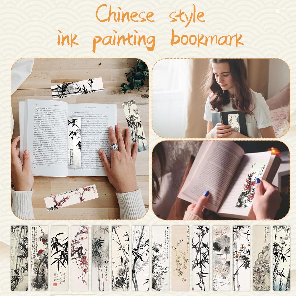 Chinese Ink Painting Bookmarks: 24 Sheet Set of High Aesthetic Student Reading Markers, Perfect As Cultural Creative Paper Gifts