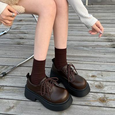 Retro japāņu brūnie klaipa biezās zoles augstumu palielinoša āda, sieviešu pumpas 2024. gada rudens Jaunas Mary Janes Lolita platformas apavi