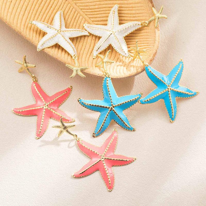 Exaggerated Drop Oil Starfish Pendant Earrings for Women Creative Metal Pentagram Earrings Beach Vacation Jewelry Gifts