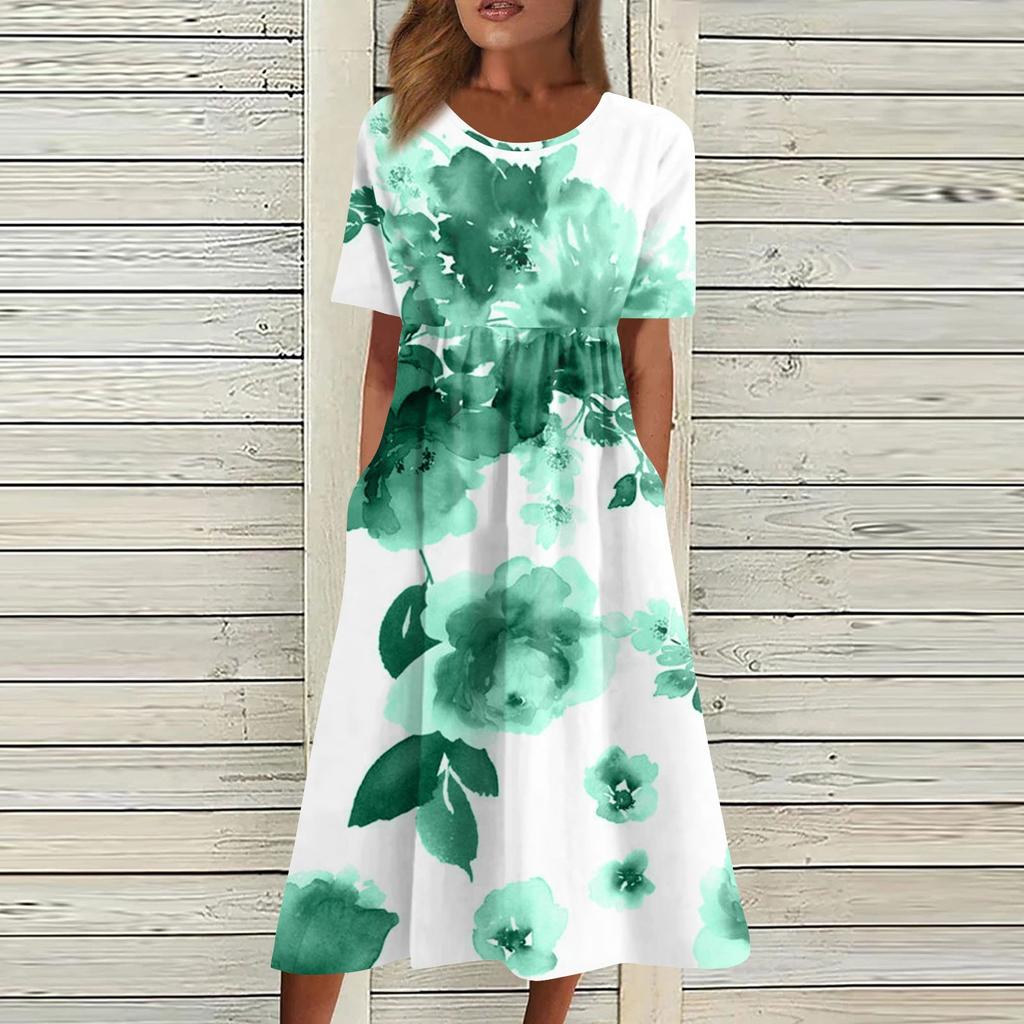Fritidskjoler for kvinner Trykte kjoler Sommerkjoler Trykt plisserte midikjoler Basic Classic Outdoor Daglig Kortermede løse kjoler