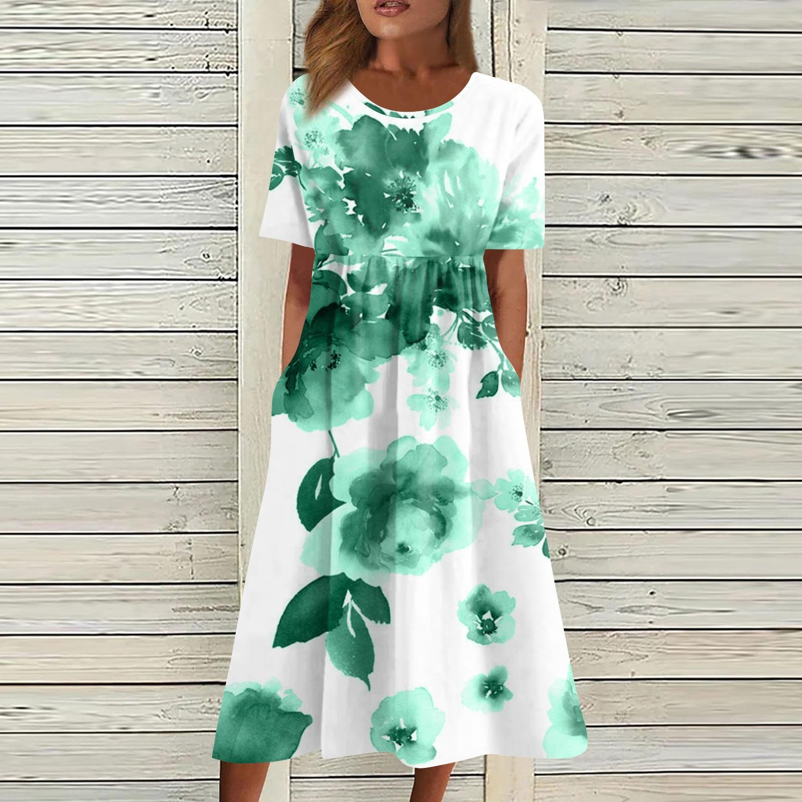 

Жен. Повседневные платья Платья с принтами Летние платья С принтами Плиссированные платья-миди с круглым вырезом Классический Классический На открытом воздухе Повседневные С короткими рукавами Свободные платья M зелёный