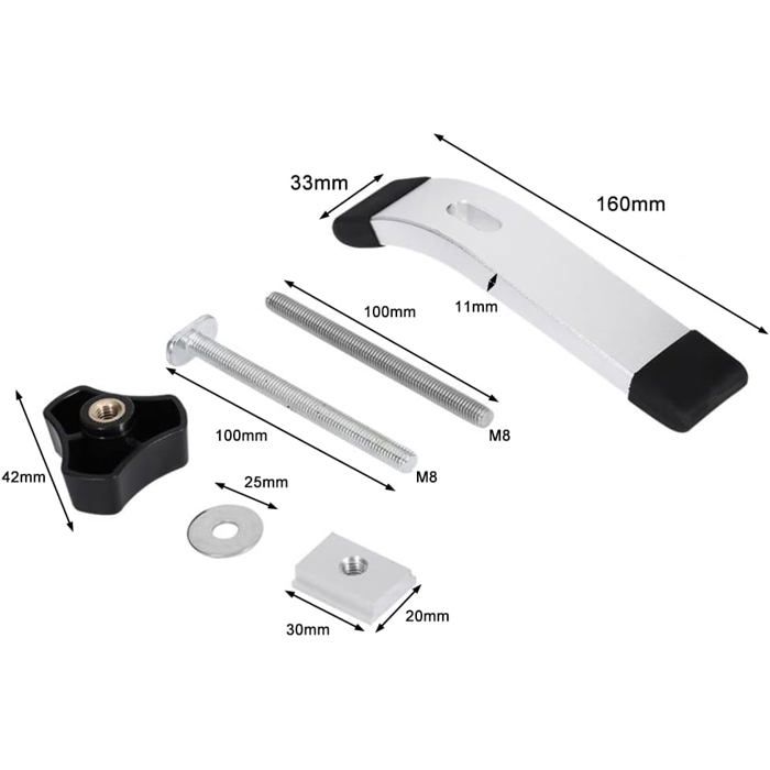 Pinces à serrage rapide pour rail en T - AIMOONSA - T-Track Clamp - Alliage d'aluminium - Filetage M8 - Argenté