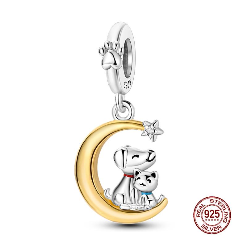 Original Charm Copper Cat Series - Cat Pendant Under The Moon Charms Fit 3Mm Original Bracelet Women Diy Fine Jewelry Gifts