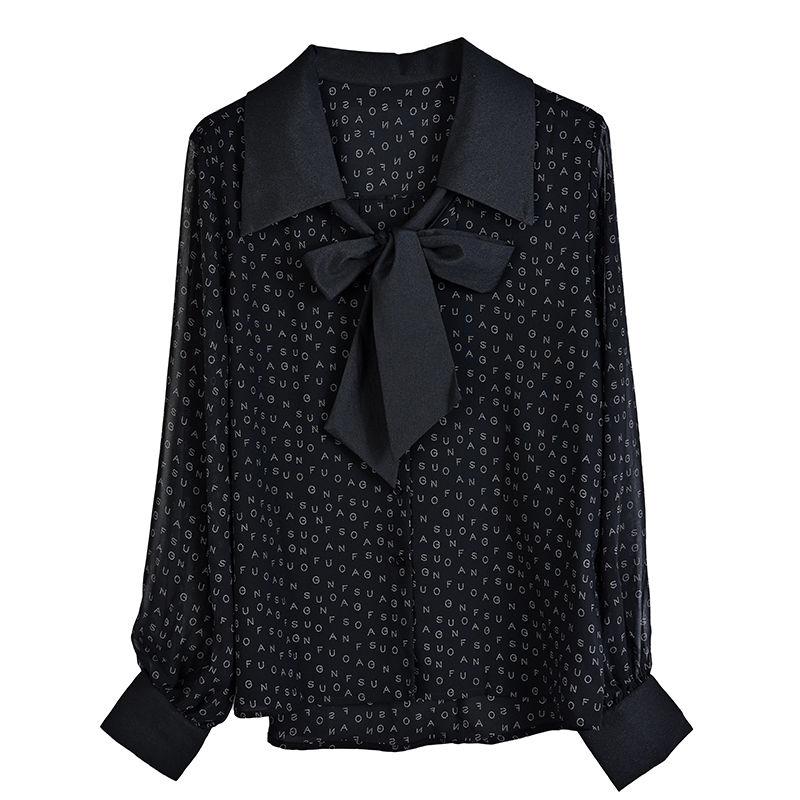 Chiffon Shirt Women's New Top Long-sleeved Shirt Floral Print Tie Neck Blouse  For Spring Fall Women's Clothing Perfect for Casual & Formal Occasions