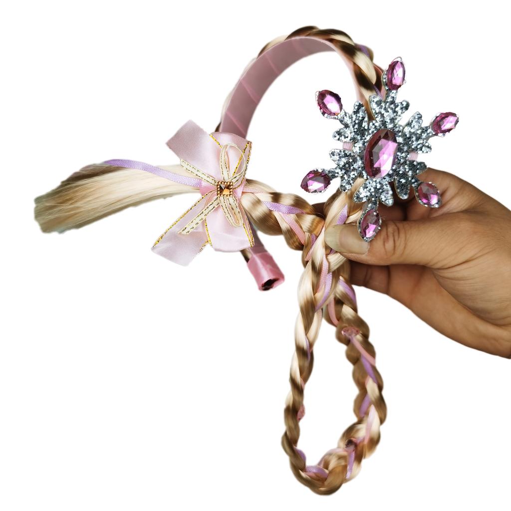 Pearl Crown Headband with Wig Braids & Snowflake Decor for Girls—Princess Style, Perfect for Daily Wear & Holiday Parties