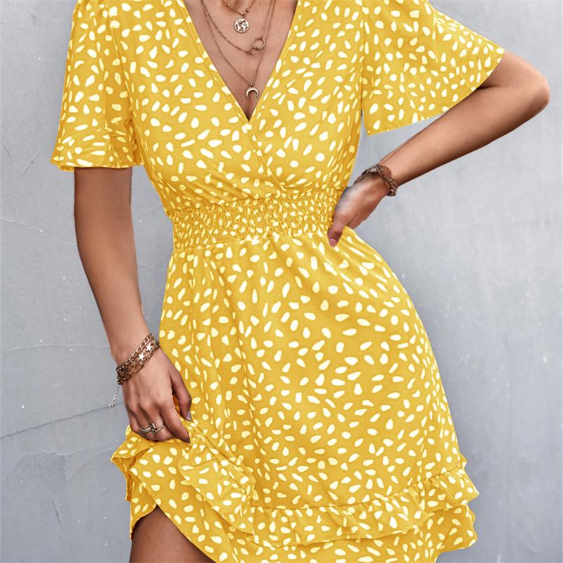 V-neck Dress Women's A-line Short Sleeved Spring Summer S-XXXL