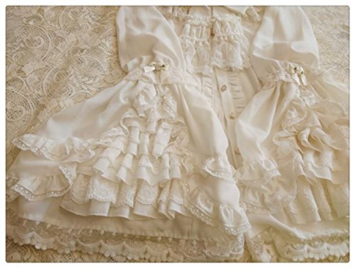 Lolita Blouse Princess Long Round Milky Lolita Ruffle Princess Perfect for Tea Gothic Gothic Blouse Shirt [cnstone] Shirt, Sleeves, Sleeves, Collar,