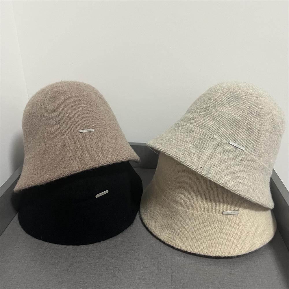 Versatile Women's Autumn and Winter Knitted Bucket Hat New Temperament Warm Bucket Hat Showing Small Face Big Head Circumference Basin Hat Tide