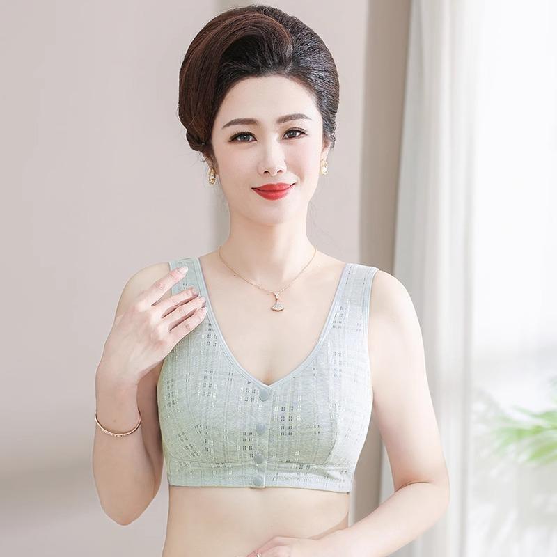 Plus-size Bra for Middle-aged and Elderly Women Comfortable Vest Style Front Opening Breathable Cotton Lining
