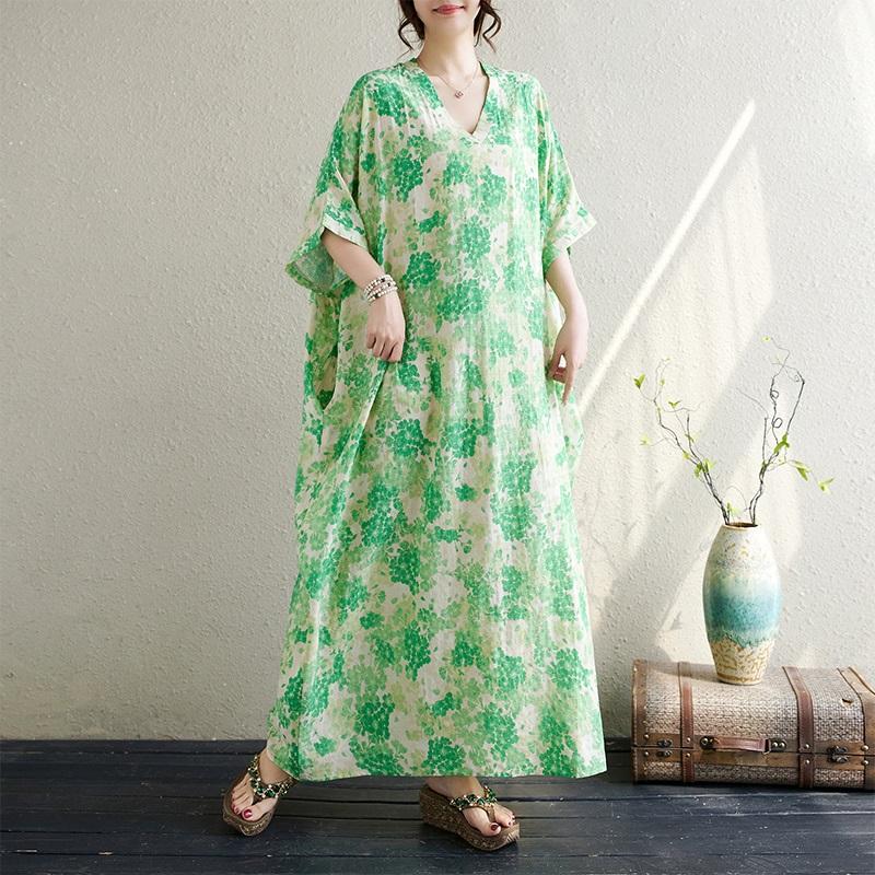 Short Sleeve Plus Size Cotton Vintage Floral New In Dresses for Women Casual Loose Maxi Long Summer Dress