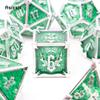 7 Pcs Green White Skull Metal Dice Solid Metal Polyhedral Dice Set Suitable for Role-Playing RPG Board Game Card Game