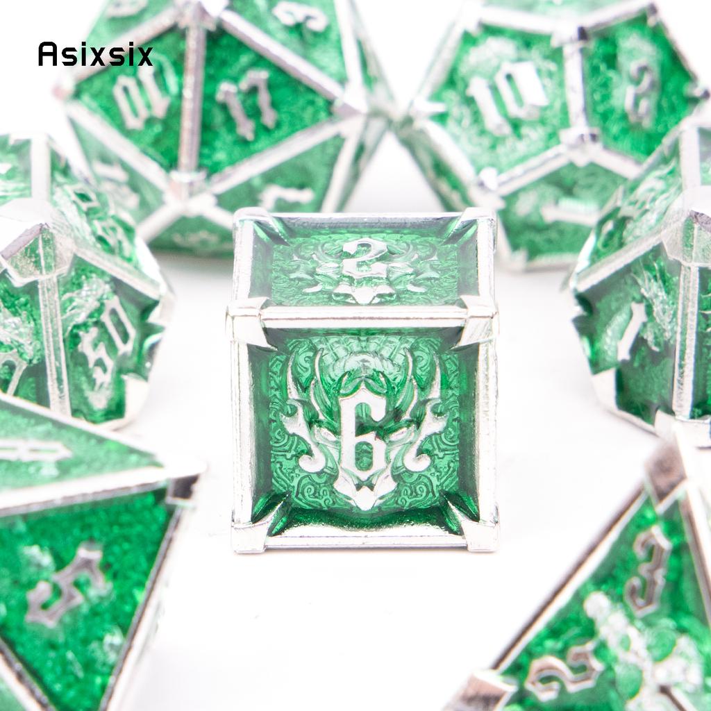 7 Pcs Green White Skull Metal Dice Solid Metal Polyhedral Dice Set Suitable for Role-Playing RPG Board Game Card Game