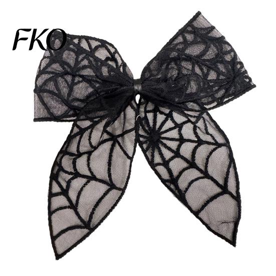 Mesh Bow Hair Clip Halloween Bat Spring Clips, Black White Lace Spider Web Unique Hairpin Barrettes, Gothic Dark Style for Women Cosplay Costume