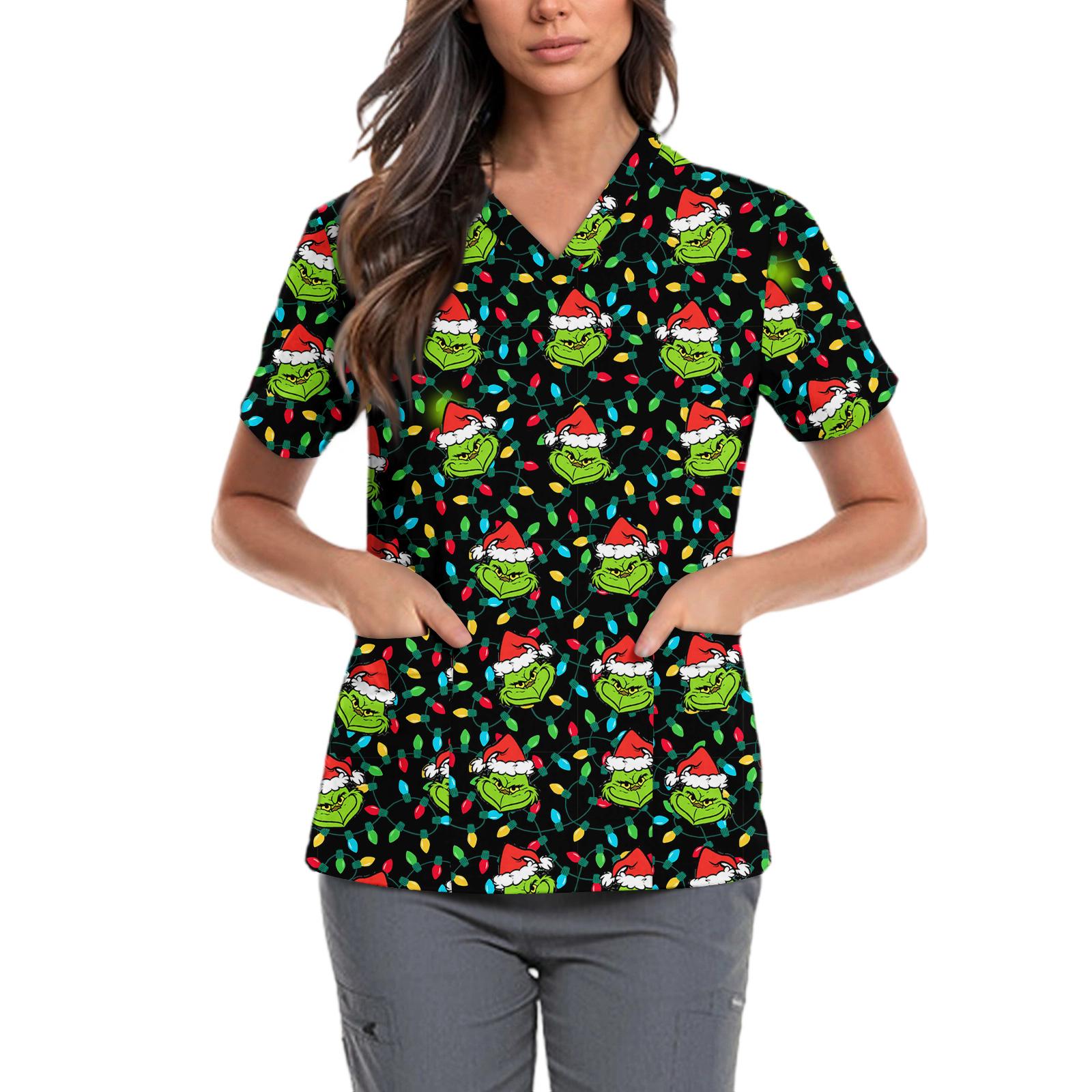 

Женская милая блузка с принтом бантиков, рабочая одежда, V-образный вырез, двойной слой, карманы, базовая, с коротким рукавом, пуловер L