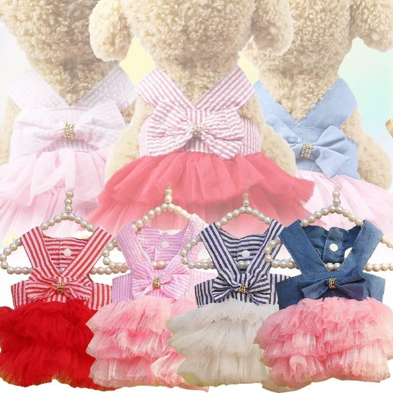 Cute Summer Pink And White Striped Pet Dress For Small Dogs And Cats