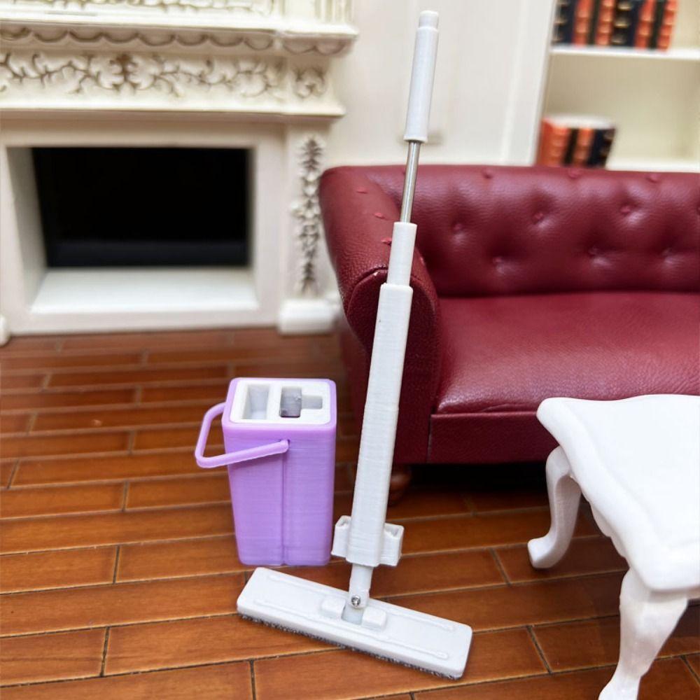 Pretend Play Miniature Cleaning Mop 1/12 Scale Doll Flat Mop Dollhouse Broom Mop  OB11 BJD