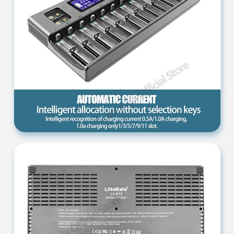 LiitoKala Lii-S12 12-Slot Battery Charger for 18650/21700/9V Batteries