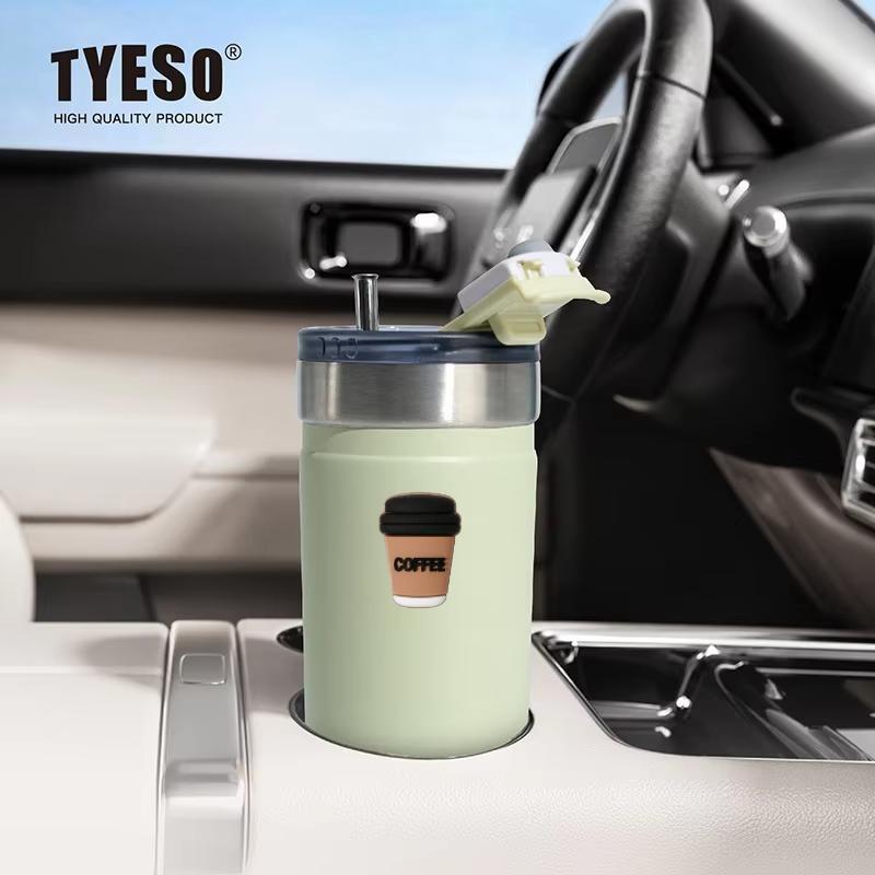 Tyeso 550ML 304 Stainless Insulated Mug Matte Minimalist Tumbler with Straw Leakproof Coffee Cup for Ice Drink Hot Beverage Vacuum with Coffee Sticker