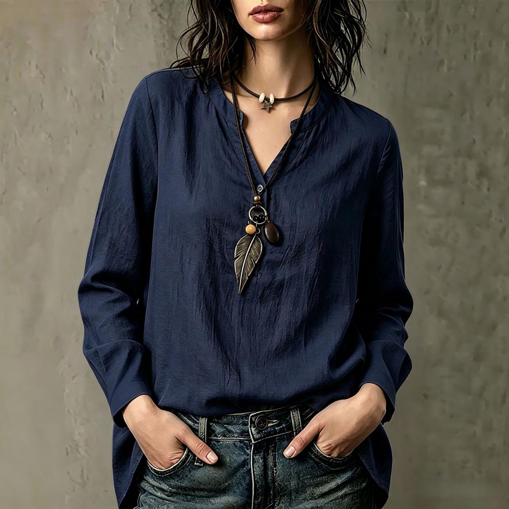 Women's Linen Shirt Casual Long Sleeve Color Button Down Top for Work and Daily Wear