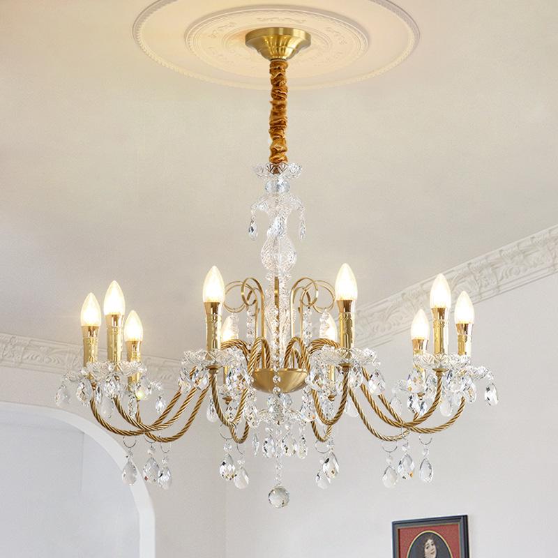 Nordic Wave Crystal Copper Chandelier for Dining Room, Bedroom, or Living Room