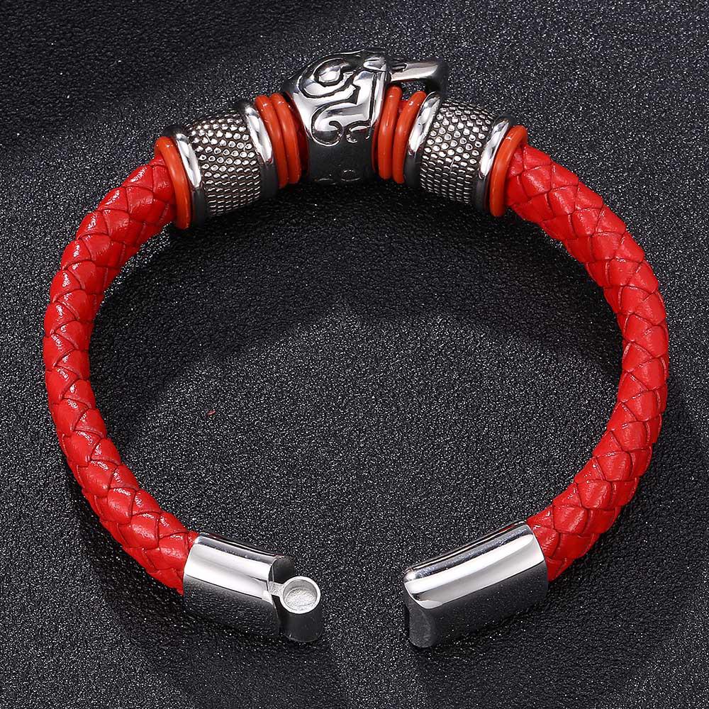 Men's European/American Cowhide Woven Bracelet with Stainless Steel Skull