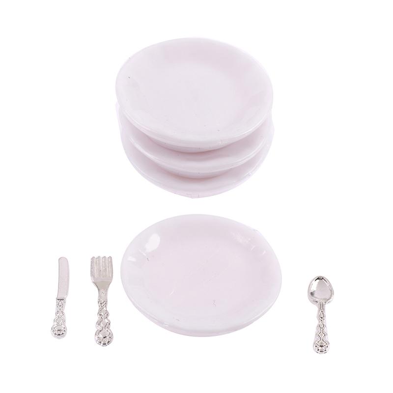 1:12 Dollhouse Miniature Plate Knife Fork Spoon Set Doll Kitchen Tableware Decor