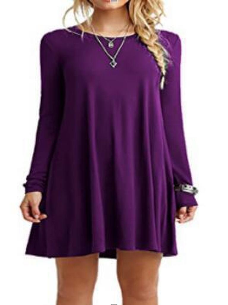 Klobiges Herbst Winter Neuer Stil Locker Geschnitten Einfarbig Langarm Freizeitkleid