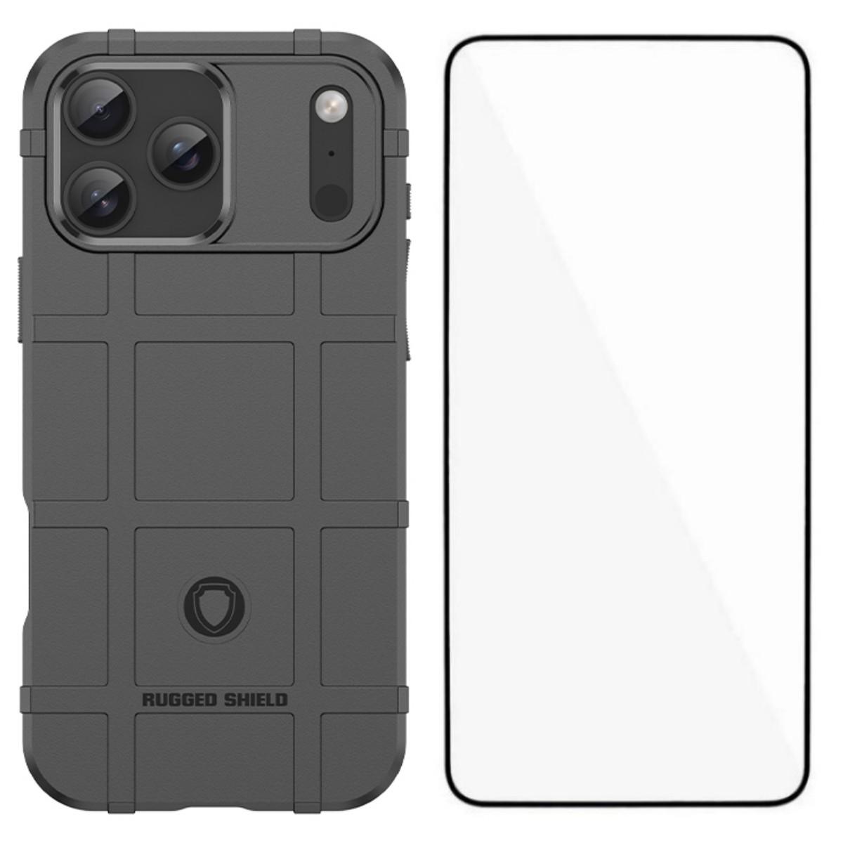 

Чехол для iPhone 17 Pro Max с защитной пленкой для экрана WANLONFENG HD Series Дизайн сетки Противоскользящий ТПУ чехол для телефона Black