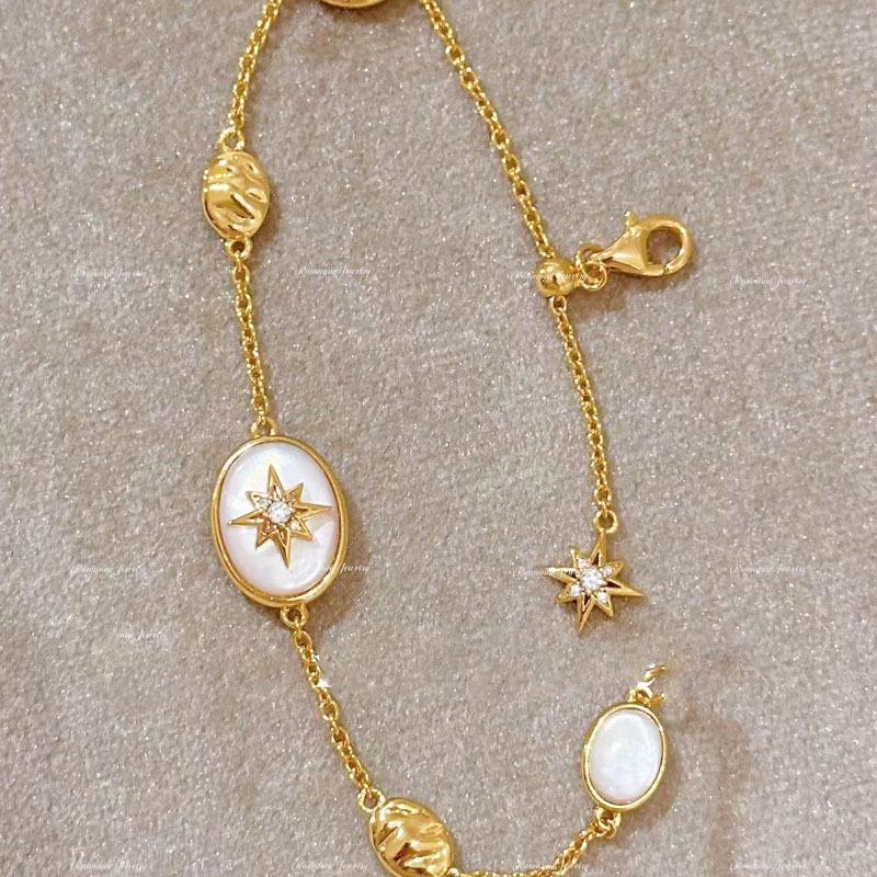 French Light Luxury Retro Fritillary Octagram Necklace Bracelet Ring Stud Earrings Fringed With Diamonds Exquisite Personality Set