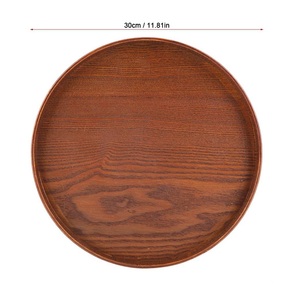 Round Shape Wooden Plate Brown Tea Tray Coffee Serving Wood Serving Tray  Home Kitchen