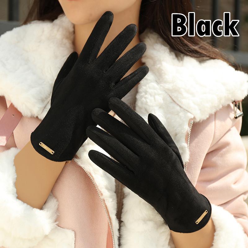 Korean Version of Winter Cute Suede Plus Velvet Warmth Riding Skiing Solid Color Gloves