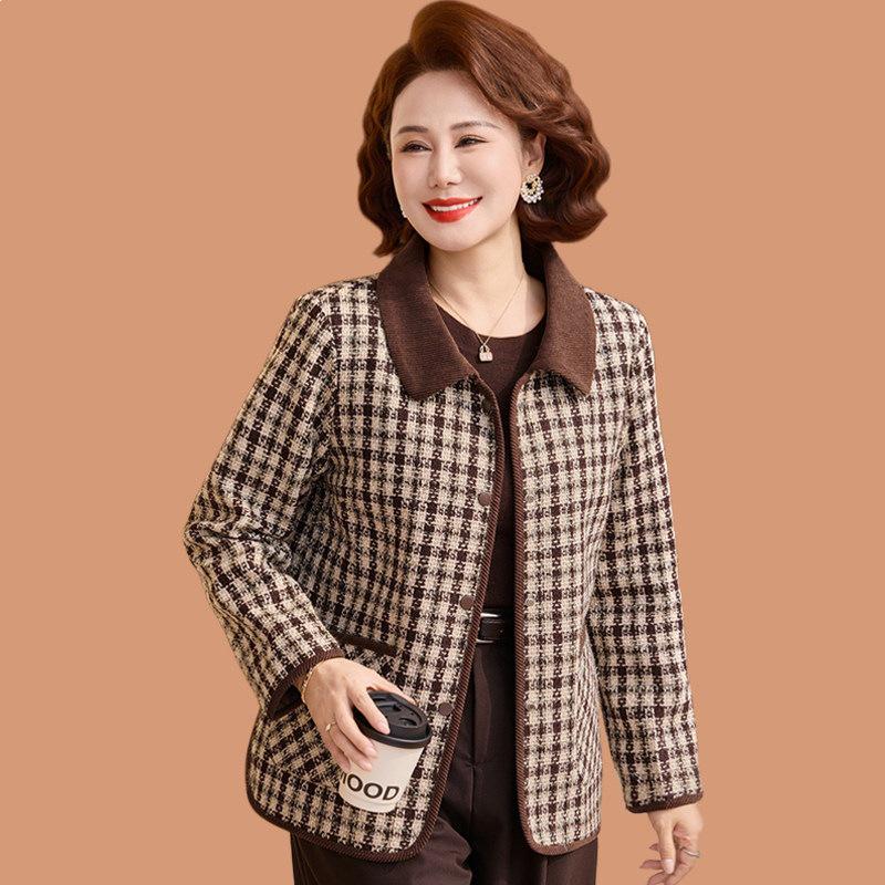 Chic Mid-Age Women s Plaid Jacket - Spring/Autumn Casual Lapel Blazer XL (for 90-105 jin) коричневый
