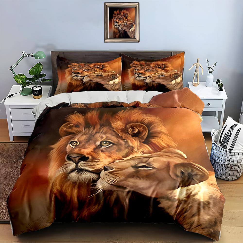 Lion couple portrait. Bedding Duvet cover sets Duvet covers Pillowcases gifts (1 * Duvet Cover 2 * Pillowcases, without duvet insert)