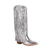 Fashion Women's New European and American Nightclub Pointed Sequin Tassel Knee High Heel Large Western High Barrel Boots 44 45 46