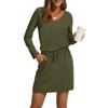 Women's Fashion V-Neck Long Sleeve Drawstring With Pockets Solid Colour Casual Dresses