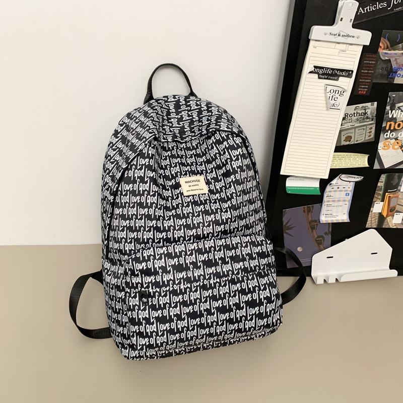 Print Backpack Large Capacity Student Schoolbag Men Letter Backpack