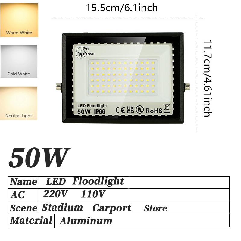 LED Floodlight Spotlight 10/20/30/50/100/150/200/300W Outdoor Lighting  Waterproof Garage Gym Street Gate Wall Lamps AC220/110V