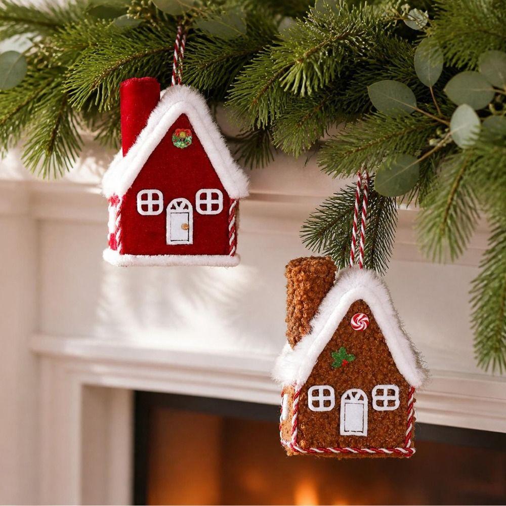 Velvet Texture Christmas House Pendant Mini House Shape Mini House Pendant For Home Decoration