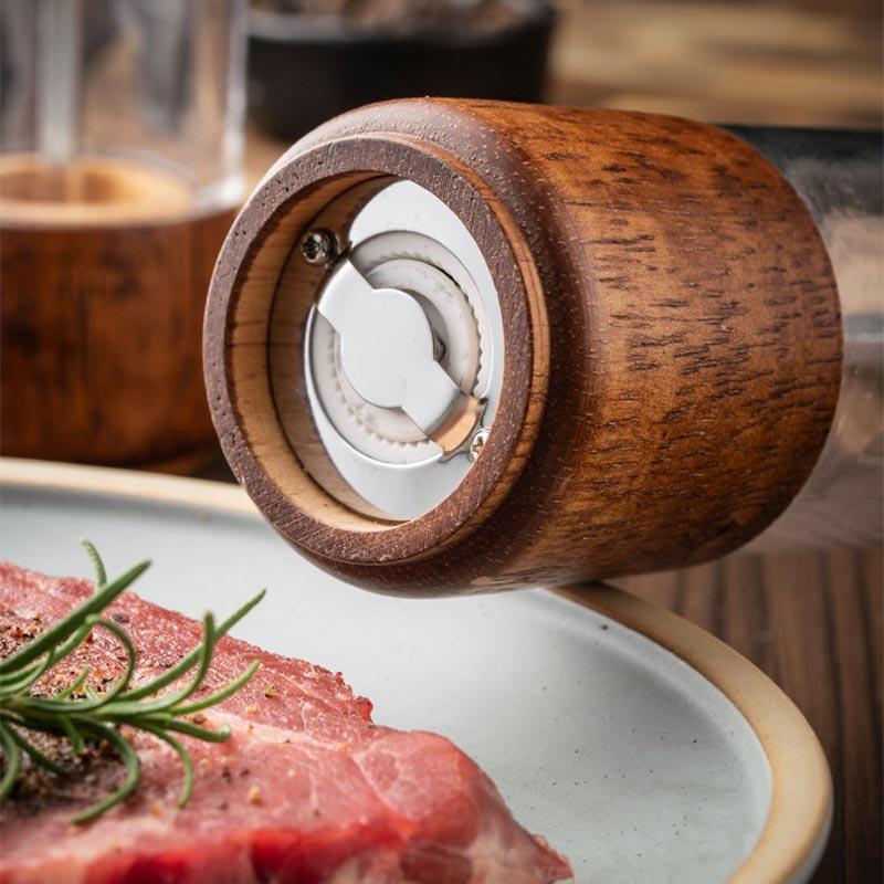 6/8Inch Manual Salt and Pepper Grinder,Solid Wood Spice Shaker Mill Tool With Base,Adjustable Ceramic Core Grinder Kitchen Tools