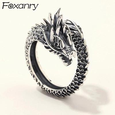 Vintage-Mode Gothic Punk Alte Drachen Männer Schmuck Öffnung Ring Thai Freund Geschenk Party