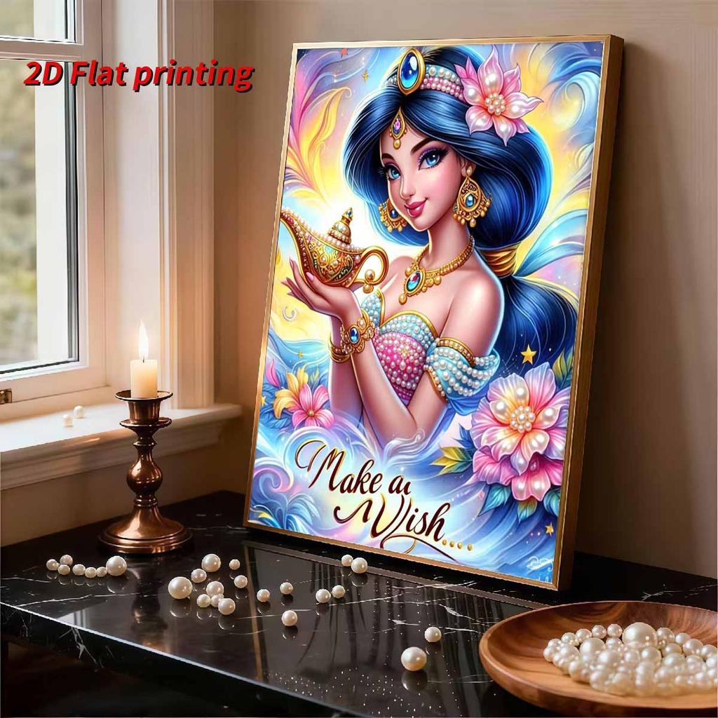 Disney Jasmine Series Pearl Effect Frameless Art | Magic Lamp Wish & Colorful Floral Design | Luxe Wall Decor for Contemporary Space & Gallery