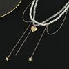 SHIXIN Elegant Imitation Pearls Crystal Beaded Chokers Necklace for Women Vintage Love Heart Pendant Necklace Y2K Accessories